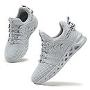 Kricely Boys Kids Trainers Boys Tennis Shoes Girls Running Walking Shoes School Gym Sports Trainers Breathable Lightweight Sneakers（Grey 3 UK）