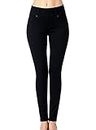 WAX JEAN Women's High-Rise Push-Up Super Comfy 3-Button Skinny Jeans Black 7
