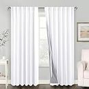 XWZO 100% Blackout Curtains 2 Panels - Room Darkening Thermal Insulating Back Tab & Rod Pocket Bedroom Curtains with Tiebacks for Nursery Rideaux, White, W52 x L84