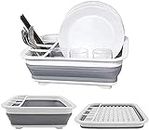 Collapsible Dish Drying Rack, Small Folding Dish Rack, D L D Portable Dish Drying Rack, Compact Dish Drainer for Kitchen, Camper, RV, Caravan, Travel Trailer (Gray and White Without Drainer Board)