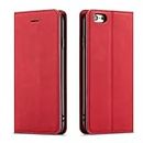 QLTYPRI Hülle für iPhone 6 iPhone 6S, Premium Dünne Ledertasche Handyhülle mit Kartenfach Ständer Flip Schutzhülle Kompatibel mit iPhone 6 iPhone 6S - Rot