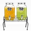 ZTNEILOFH 2 Pack Glass Beverage Dispenser with Stand, 1 Gallon Glass Drink Dispenser for Parties with Lids & Leakproof Spigot for Parties, Weddings