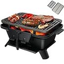 GiantexUK Cast Iron Charcoal Grill, Tabletop Barbecue Grill with Double-Sided Grilling Net, Air Regulation Door and Fire Gate, Portable Smoker Grill for Outdoor Cooking Camping Hiking