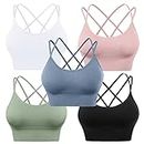 Evercute Cross Back Sport Bras Padded Strappy Criss Cross Cropped Bras for Yoga Workout Fitness Low Impact, ⑥black White Blue Green Pink 5 Pack, Medium