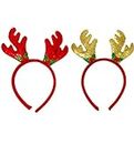 Evisha Red Golden Sequence Plastic Reindeer Head Band Hair Band for Girls (Pack of 2)