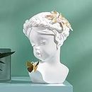 AWNR White Head Sculpture Girl Vintage Figurines with Pink Lilies & Gold Butterfly Resin Statue Gold Decor Aesthetic Collectibles Unique Home Decor for Coffee Table Shelf for Girls