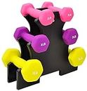 Sporzon! Colored Neoprene Coated Dumbbell Set with Stand