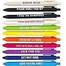 11PCS Funny Pens, Describing Mentality Daily Pen Set, Retractable Pure Color Pastel Gel Ballpoint Pens, 0.5mm Fine Point Ink Pens for Office School Writing Journaling Taking Notes