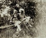 Two Hugging Women Sitting On Log In Forest B&W Photograph 3 x 4