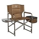 TIMBER RIDGE Folding Director Side Table for Adults Portable Camp Chairs for Outdoor, Lawn, Sports, Fishing, Heavy Duty Supports 300lbs, Earth Brown