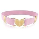 Andibro Heart Elastic Waist Belts for Girls, Adjustable Woven Stretch Belt Fashion Metal Heart Buckle Waistband for Women(Pink)
