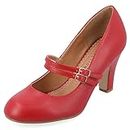 Journee Collection Womens Wendy Heels Classic Mary Jane Pumps with Double Strap, Patent or Matte Finish, Red Matte, 7 US