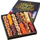 Happy Birthday Dried Fruit & Nuts Gift Basket Arrangement Platter, Gourmet Food Snack Box, Birthday Care Package, Healthy Kosher, Her Him (9 Assortments)