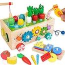 Montessori Toys for 1+ year old, 8-in-1 Wooden Activity Truck Toy Includes Carrot Harvest Game, Sorting & Stacking Toy, Magnetic Fishing Game, Learning Toy for Toddlers, Xmas Birthday Gift for Kids