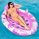 Inflatable Tanning Pool Floats Adult - Sloosh Oval Tanning Float Lounger for Adults Floating Raft, Sunbathing Bed Mat Pad Lake Beach Swimming Pool Blow Up Sun Tan Tube with Backrest Cup Holders (Pink)