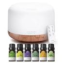 ASAKUKI Essential Oil Diffuser with Essential Oils Set, 500ml Aromatherapy Diffuser with Top 6 100% Pure Natural Essential Oils, 14 LED Colors and Auto Shut-Off