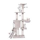 Costway 140 CM Cat Tree Kitten Tower with Scratching Post and Ladder Kitten Condo Pet Furniture Play House Cat Activity Tower