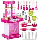 Zest 4 Toyz Kitchen Set for Kids Girls Big Cooking Set Light and Sound Pretend Play Toy Battery Operated with Accessories,Plastic - Pink (Pack of 1 set)