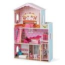 Maxmass Kids Wooden Dollhouse, Pretend Dream House with Furniture Accessories and Simulated Rooms, Children DIY Role Play Doll House Playset Gift for 3+ Years Old（3-Storey, 9 PCS, 6 Rooms）