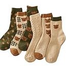 5 Pairs Vintage Socks Y2K Cute Bears Cotton Socks Gyaru Aesthetic Ankle Dress Socks Downtown Girl Preppy Accessories, 6 Pairs, One Size