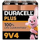 Duracell Plus pilas 9 V (pack de 4) - Alcalinas - 100 % de duración garantizada - Fiabilidad para dispositivos cotidianos - Embalaje sin plástico - 5 años de almacenamiento - 6LR61 MN1604