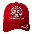 Fire Department First In Last Out Cap - Firefighter Gift -100% Cotton Embroidered Hat (Red)
