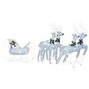 vidaXL Reindeer & Sleigh Christmas Decoration, 100 LED Lights, Silver Mesh and Metal, 8 Lighting Effects, Outdoor Indoor Holiday Decor