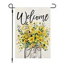 CROWNED BEAUTY Spring Summer Floral Garden Flag Mason Jar 12x18 Inch Double Sided Small Burlap Holiday Flag for Outside Yard CF1477-12