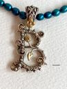 Barbara Bixby Sterling Silver 18k Gold B Initial Necklace with Blue/Teal Pearls