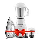 Lifelong Power - Pro 500 Watt 3 Jar Mixer Grinder with 3 Speed Control and 1100 Watt Dry Non-Stick soleplate Iron Super Combo (White and Grey, 1 Year Warranty)