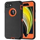 Case for iPhone 7/iPhone 8 with Screen Protector [Shockproof] [Dropproof] [Dust-Proof], 3 in 1 Full Body Rugged Heavy Duty Case Durable Cover for iPhone 7/8 4.7" Black Orange