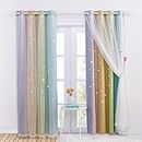 NICETOWN Rainbow Kids Curtains with Sheer - Sheer Curtain Panel Mix Cut Out Star Drapery with Eyelet Privacy Protected for Living Room, 1 Pair, 52 inch Wide by 84 inch Drop