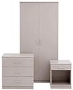 GFW Panama Bedroom Sets With Wardrobe, Chest Of Drawers & Bedside Table, Modern Wooden Matching Bedroom Furniture Storage Set, Light Grey, 3 Piece Set