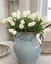 Beferr White Tulips Artificial Flowers 18Pcs Faux Tulip Real Touch Tulip Fake Flowers Bouquets Arrangements for Easter Spring Flowers Mothers Day Home Table Decor