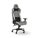 Corsair T3 RUSH Fabric (2023) Gaming Sessel - Inspiriert vom Automobilsport - Bezug aus weichem Stoff - Abnehmbares Nackenkissen und Lendenwirbelstütze aus Memory-Schaum - Grau und Weiß