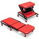 TANGZON 2-In-1 Folding Mechanics Creeper Seat, 150KG Capacity Convertible Padded Rolling Car Creeper with 6 Universal Wheels, Heavy Duty Roller Garage Seat for Carport 4S Shop Workshop (Red, 36Inch)
