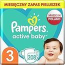 Pampers Baby Pannolini per bambini, taglia 3 (6-10 kg) Active Baby, 208 pezzi, confezione mensile, protezione da perdite tutto il giorno