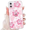 Lovmooful Compatible for iPhone 11 Case Cute Clear Hibiscus Flower Floral Aesthetic Printed Design for Girls Women Soft TPU Shockproof Protective Girly for iPhone 11-Pink
