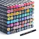 Alcohol Markers 81 Colors Dual Tips Permanent Art Markers Pen for Kids & Adult, Alcohol-Based Highlighter Pen Sketch Markers for Painting, Coloring, Sketching and Drawing.（black)