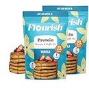 Flourish Protein Pancake & Waffle Mix, with Whey Protein, No Added Sugar, High in Protein & Fiber - Just Add Water - Vanilla Flavour, 430g (2 Pack) - Made in Canada