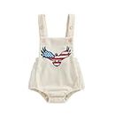 tetyseysh 4th of July Baby Girl Boy Outfit American Flag Eagle Overalls Sleeveless Corduroy Romper Summer Clothes (Beige, 3-6 Months)