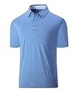 JACKETOWN Camisas Polo de Manga Corta Color Sólido Hombre Polo de Golf Deportivo Secado Rápido Verano Bordado a Rayas con Botones Golf Shirts Men Cielo Azul XXL