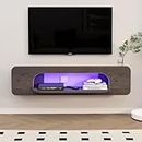 Bixiaomei Floating TV Stand with LED Lights, 48'' Wall Mounted TV Shelves with 1 Open Shelf, Modern Entertainment Media Console Center Large Storage Shelf Under TV for Living Room (47.64IN, Dark Grey)
