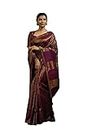 Vardha Sarees for Women Raw Banarasi Kanjeevaram Silk Sari | Indian Diwali Wedding Saree & Unstitched Blouse, Wine, One Size