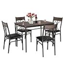 VECELO Kitchen Dining Room Table 4 Chairs for Small Space, Apartment,Metal Steel Frame, 5-Piece Set, Brown