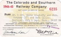 1944-45 Colorado & Southern Railroad employee pass - Denver & Rio Grande Western