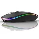 Uiosmuph LED Wireless Mouse, G12 Slim Rechargeable Silent Mouse, 2.4G Portable USB Optical Computer Mice with USB Receiver and Type C Adapter (Matte Black)
