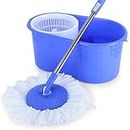Gala Aqua Spin Mop with 4 Wheels & Big Bucket with 2 Microfiber Refills, Floor Cleaning Mop with Bucket, pocha for Floor Cleaning, Mopping Set (White and Blue)