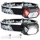 Lepro Head Torch Rechargeable, [2 Pack] 2000L Waterproof LED Headlamp with Red Warning Lights, 6 Lighting Modes, Long Runtime, Lightweight Headlight for Kids & Adults for Running Fishing Camping