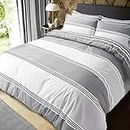 Sleepdown Duvet Cover Set - Grey - Geometric Banded Stripe - Reversible Quilt Cover Easy Care Bed Linen Soft Cosy Bedding Sets with Pillowcases - King (220 cm x 230 cm)